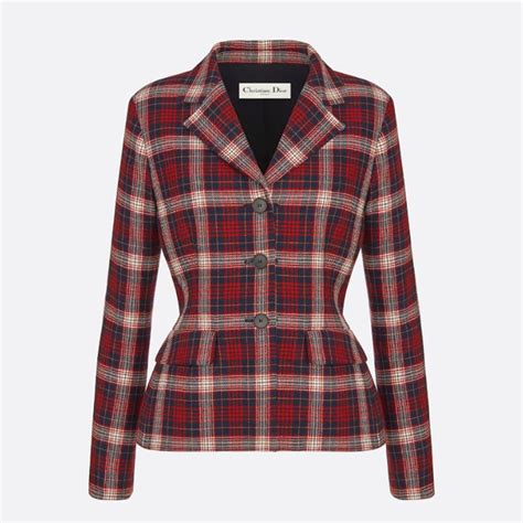 Jacket Red, Black and White Check'n'Dior Tartan Wool Twill